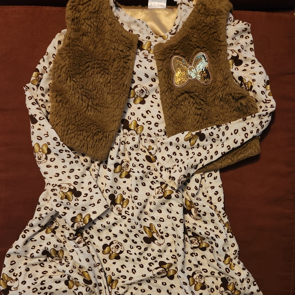 Leopard Print Minnie Mouse Dress with Faux Fur Vest